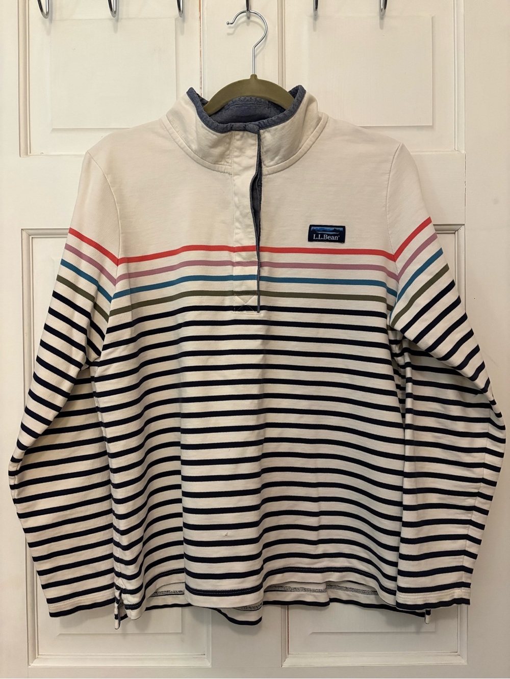 L.L.Bean Rugby Pullover L -White Multi Striped Long Sleeve Women’s